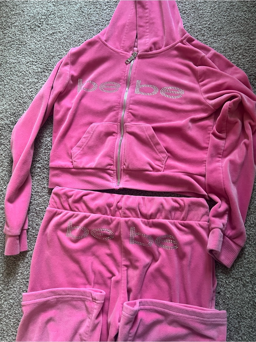 Pink Velour Bebe Matching Tracksuit